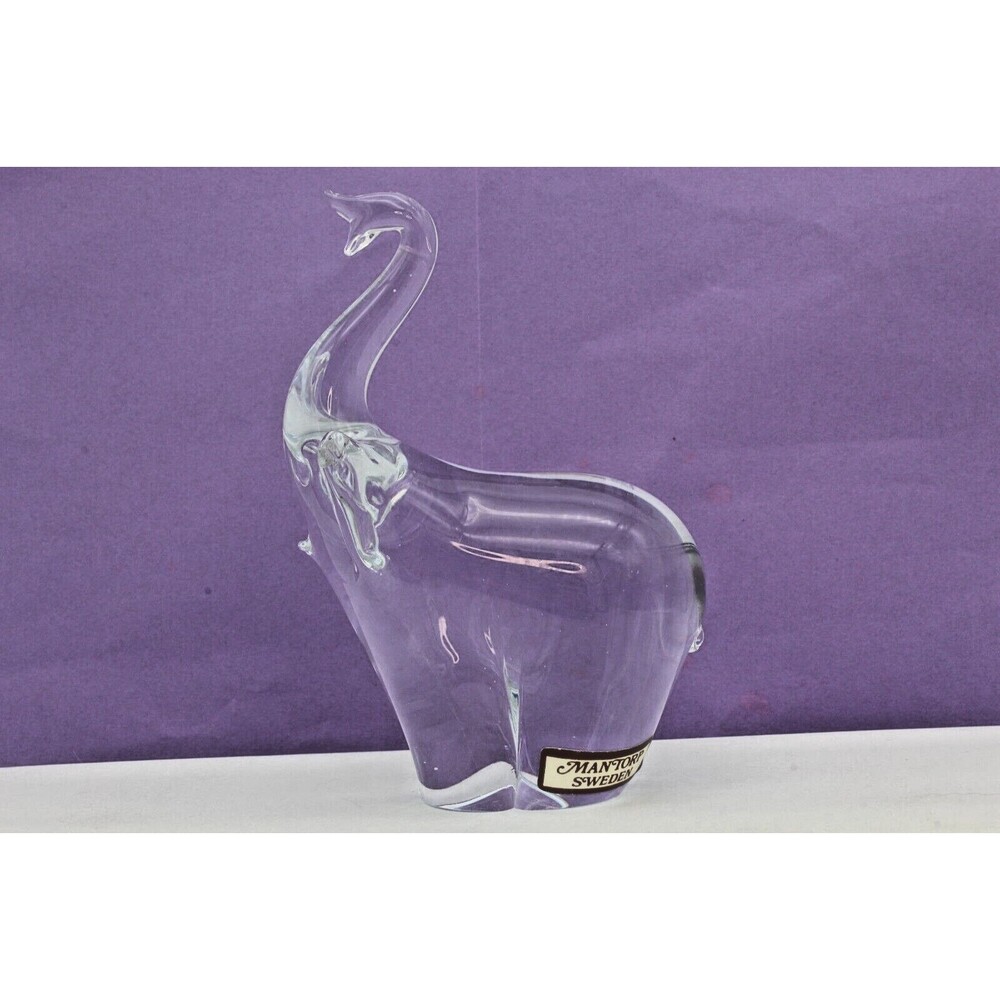 Mantorp Elephant Sweden Crystal Art Glass Miniature Paperweight Trunk Up Lucky